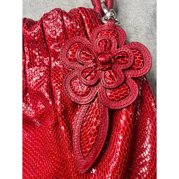 Brighton Red Patent Leather Mock Snake Skin Shoulder Bag Purse Shiny Rare - Picture 4 of 9